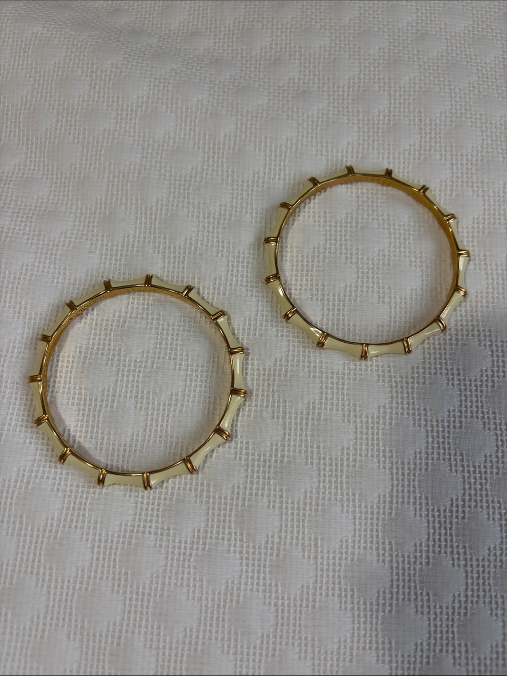 Stella & Dot enamel bangles. Cream and Gold